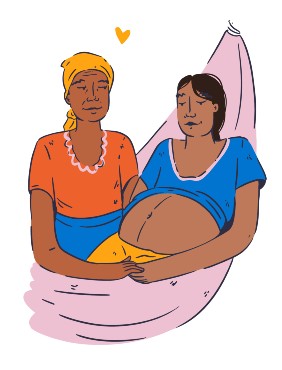 Ilustración de embarazada que forma parte de la campaña “Cero Muertes Maternas. Evitar lo evitable”